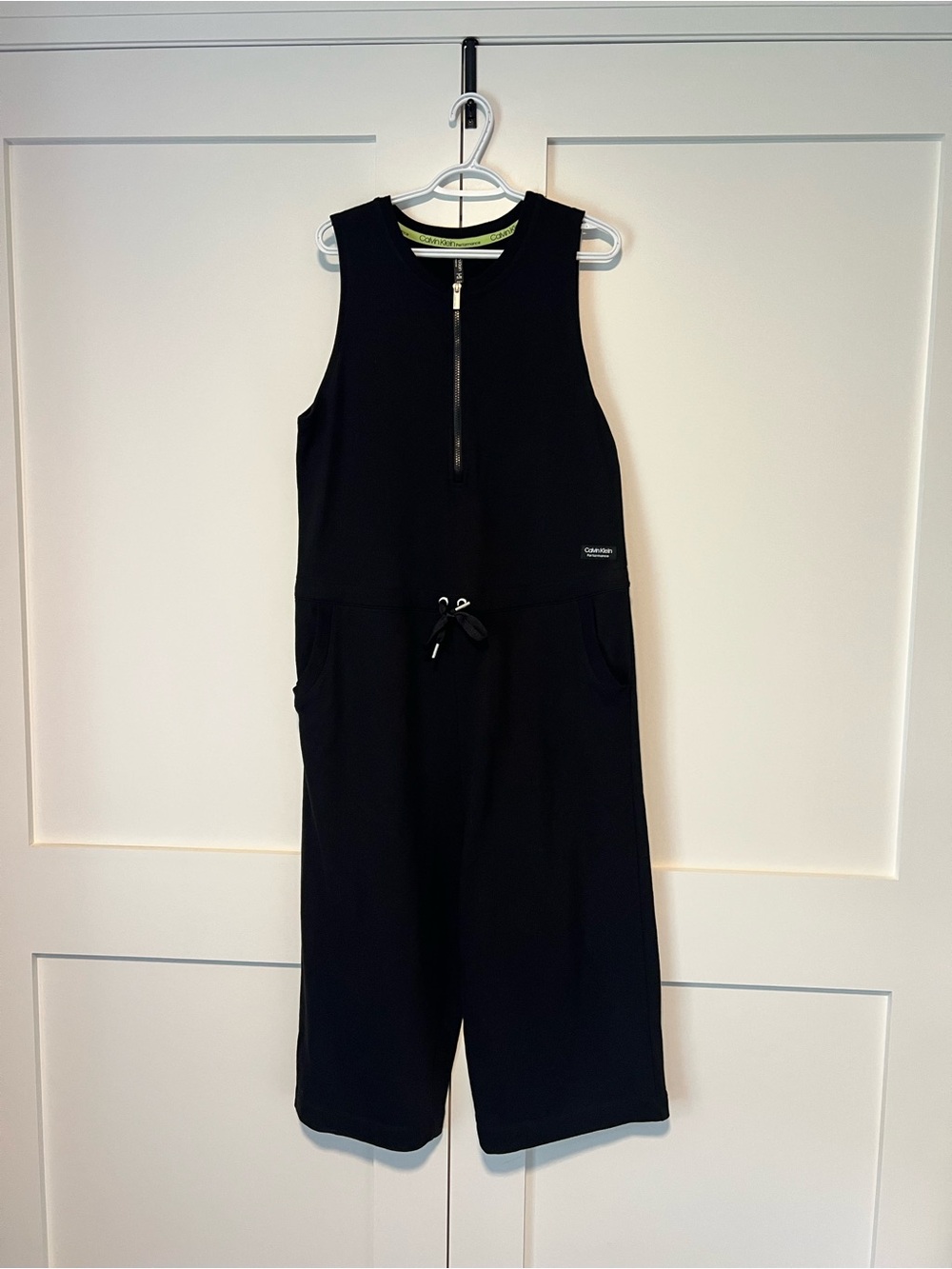 Calvin Klein Black Sleeveless Zip-Front Drawstring Jumpsuit